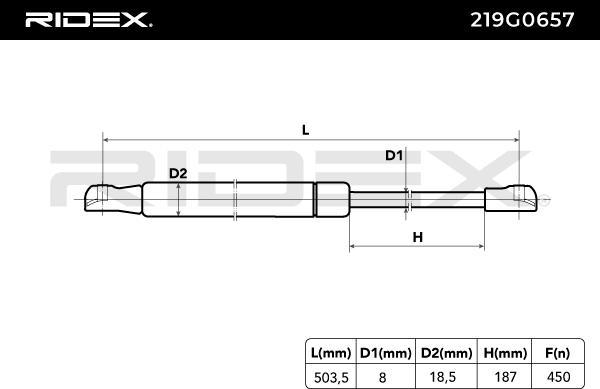 RIDEX 219G0657 - Vérin de hayon, de coffre cwaw.fr