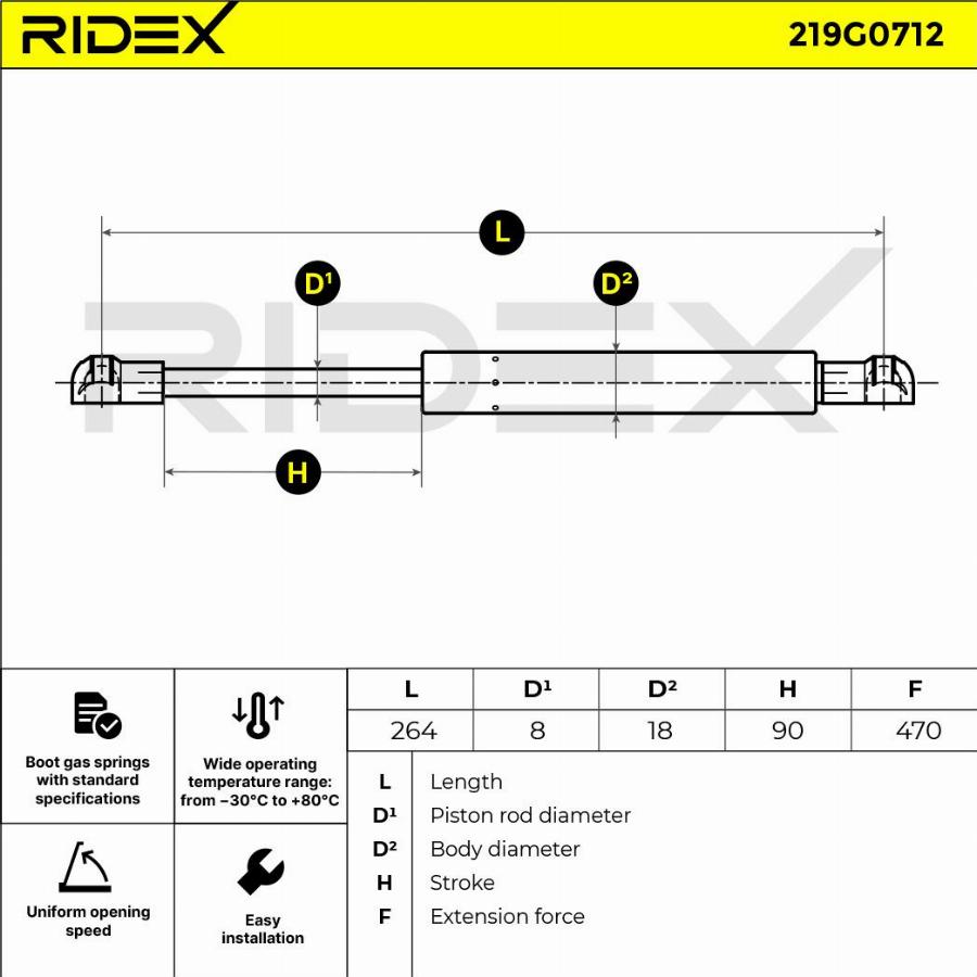 RIDEX 219G0712 - Vérin de hayon, de coffre cwaw.fr