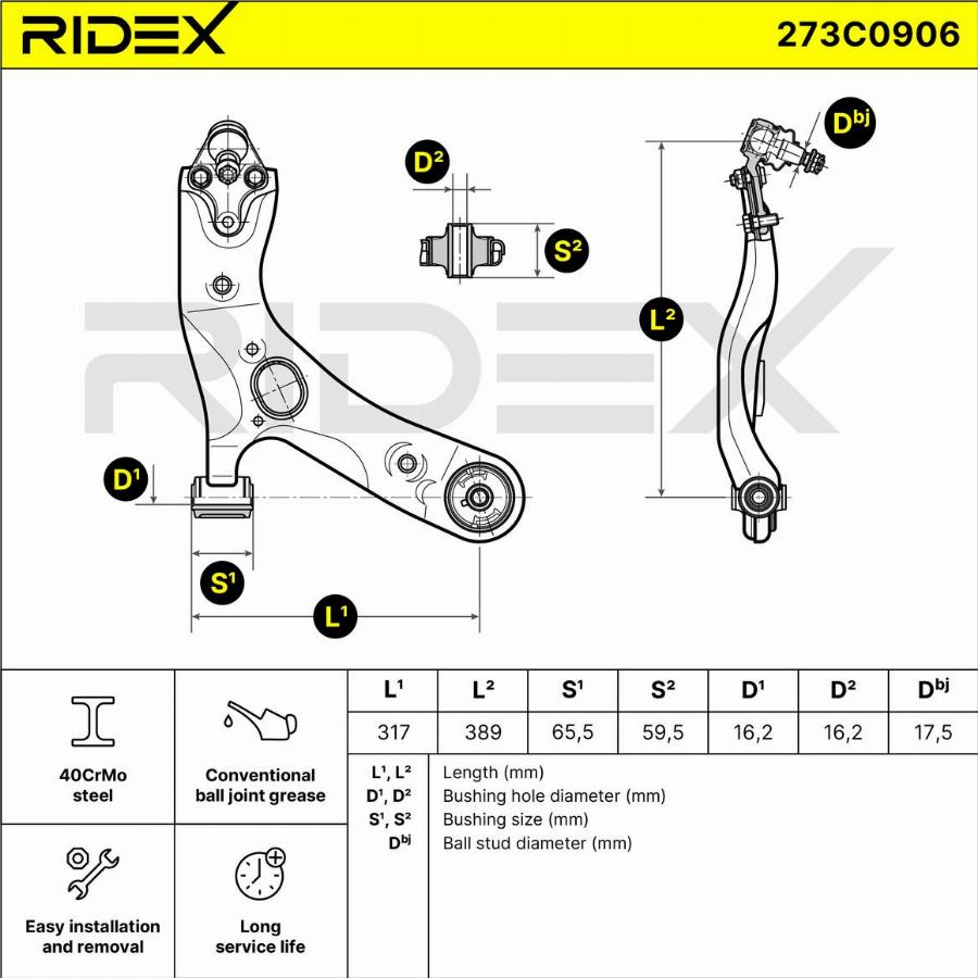 RIDEX 273C0906 - Bras de liaison, suspension de roue cwaw.fr