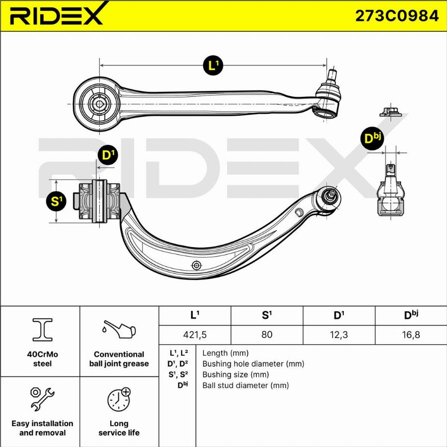 RIDEX 273C0984 - Bras de liaison, suspension de roue cwaw.fr