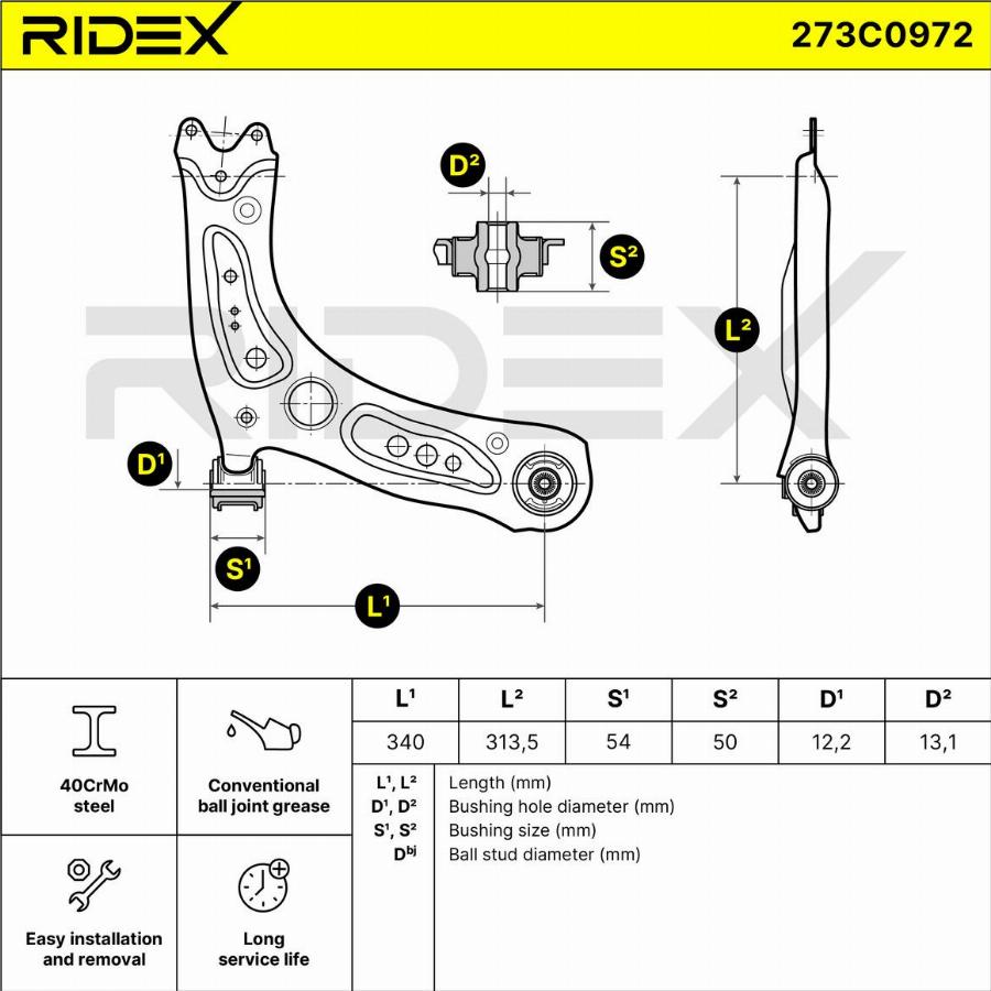 RIDEX 273C0972 - Bras de liaison, suspension de roue cwaw.fr