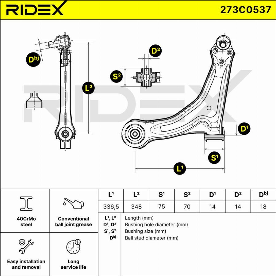 RIDEX 273C0537 - Bras de liaison, suspension de roue cwaw.fr