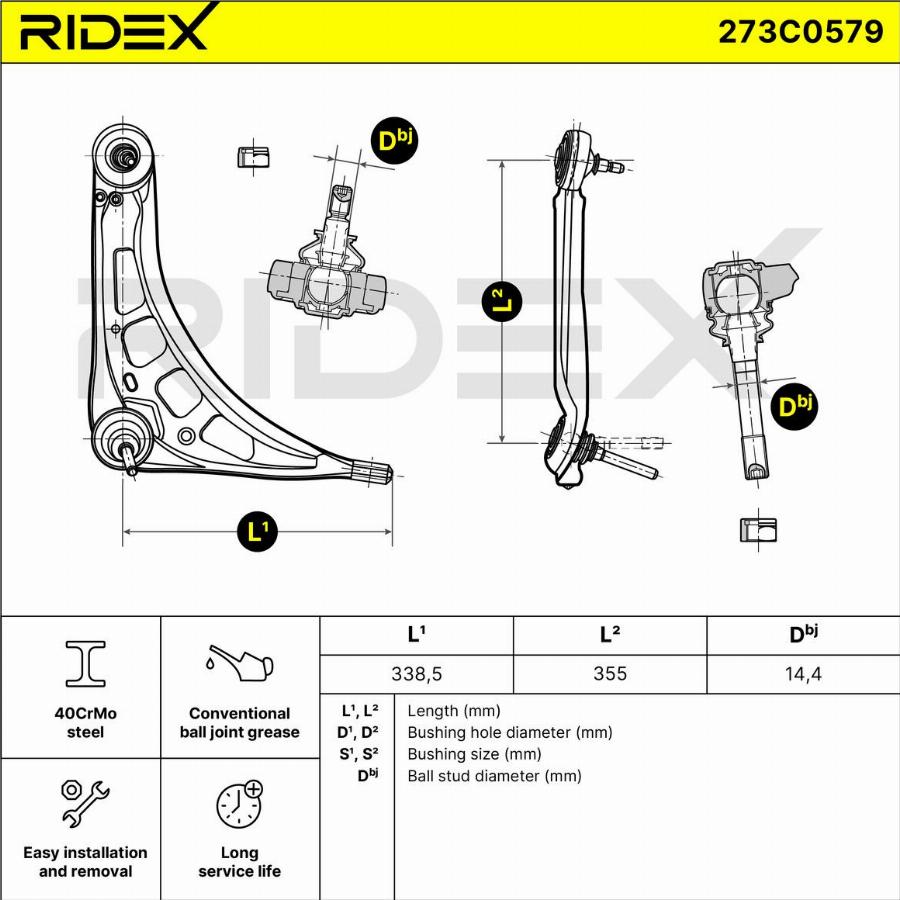 RIDEX 273C0579 - Bras de liaison, suspension de roue cwaw.fr