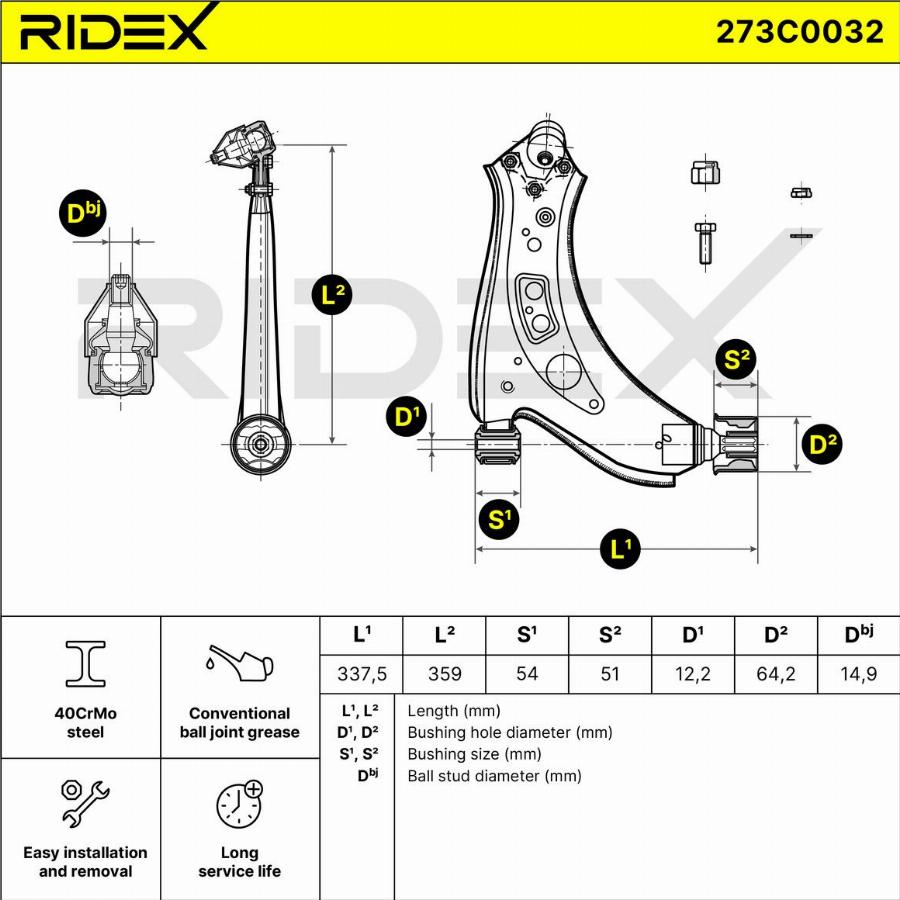 RIDEX 273C0032 - Bras de liaison, suspension de roue cwaw.fr