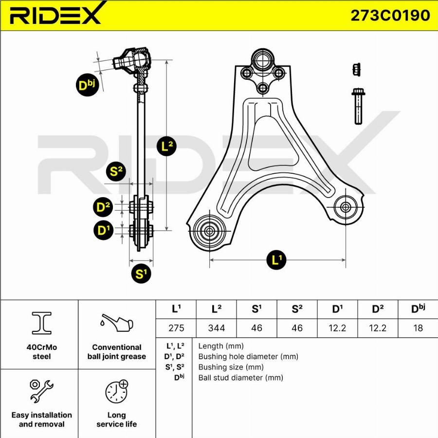 RIDEX 273C0190 - Bras de liaison, suspension de roue cwaw.fr