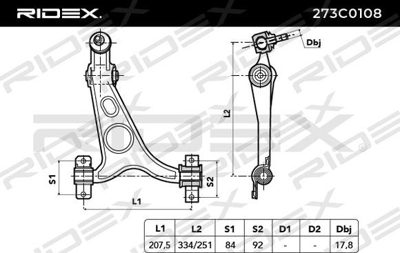 RIDEX 273C0108 - Bras de liaison, suspension de roue cwaw.fr