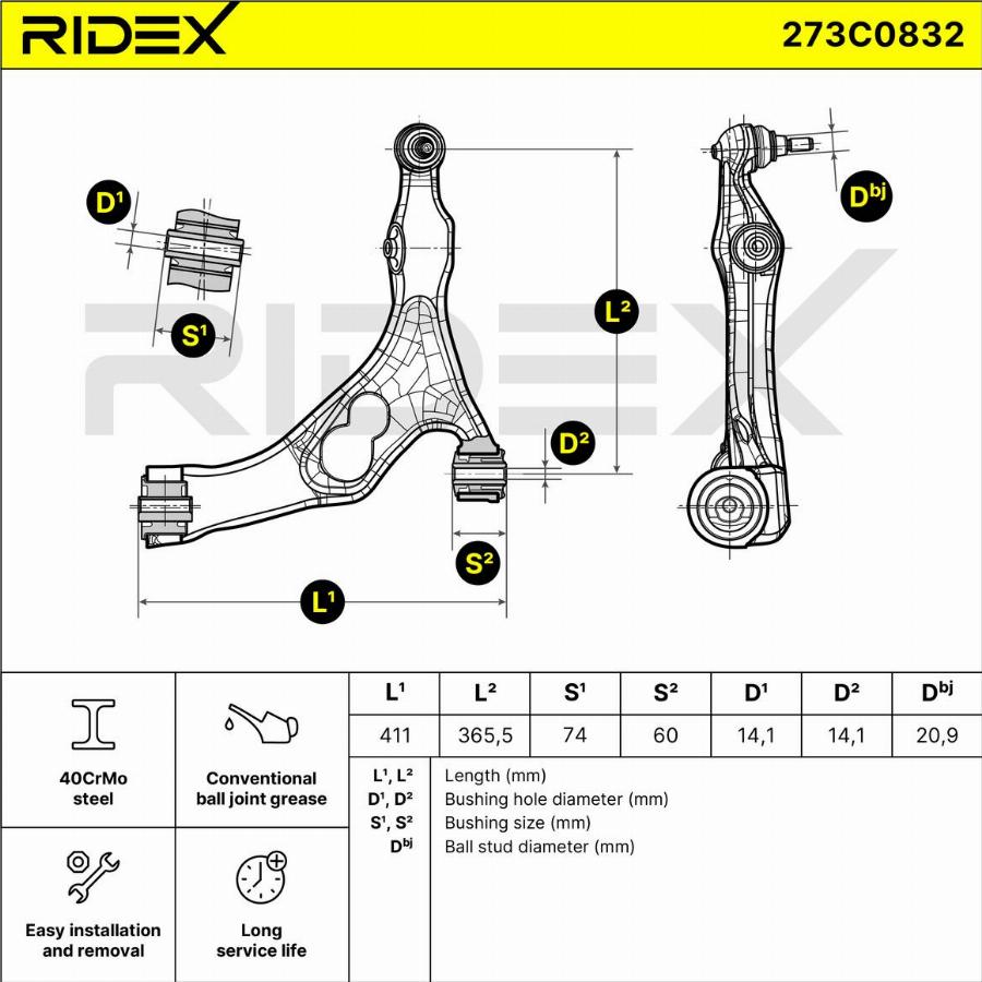 RIDEX 273C0832 - Bras de liaison, suspension de roue cwaw.fr