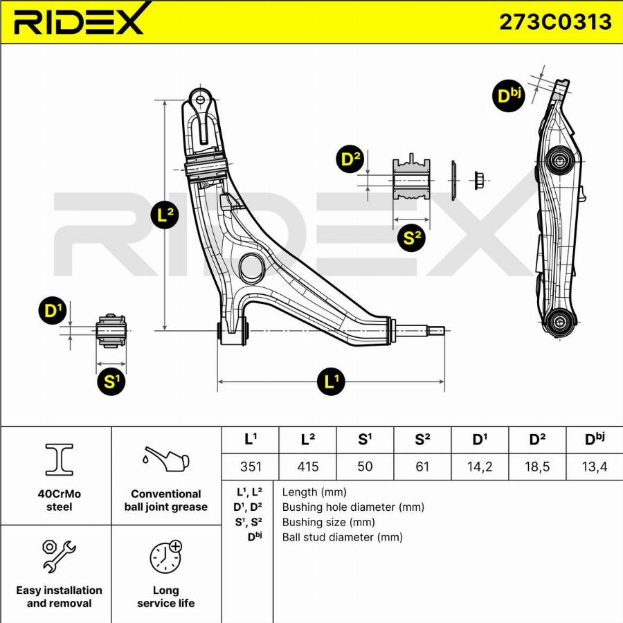 RIDEX 273C0313 - Bras de liaison, suspension de roue cwaw.fr