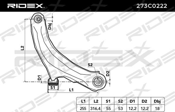 RIDEX 273C0222 - Bras de liaison, suspension de roue cwaw.fr