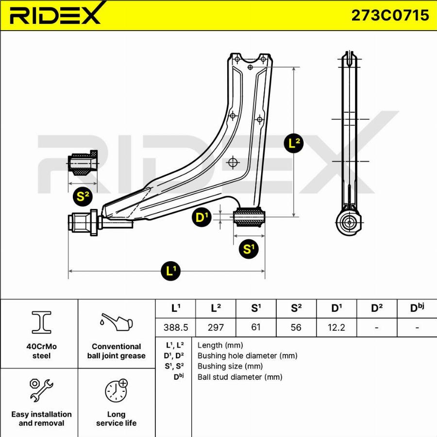 RIDEX 273C0715 - Bras de liaison, suspension de roue cwaw.fr