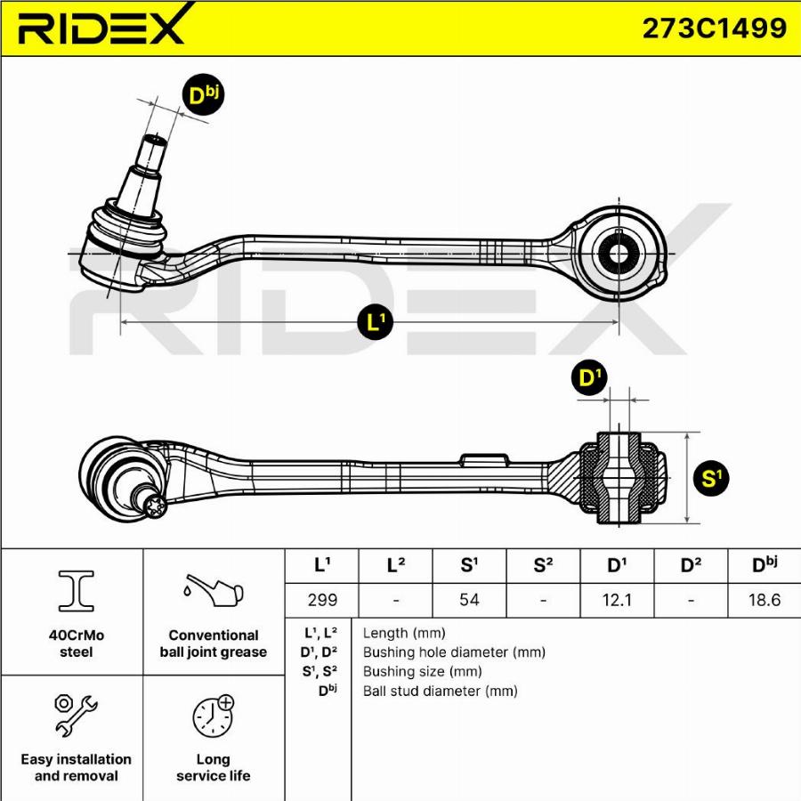 RIDEX 273C1499 - Bras de liaison, suspension de roue cwaw.fr