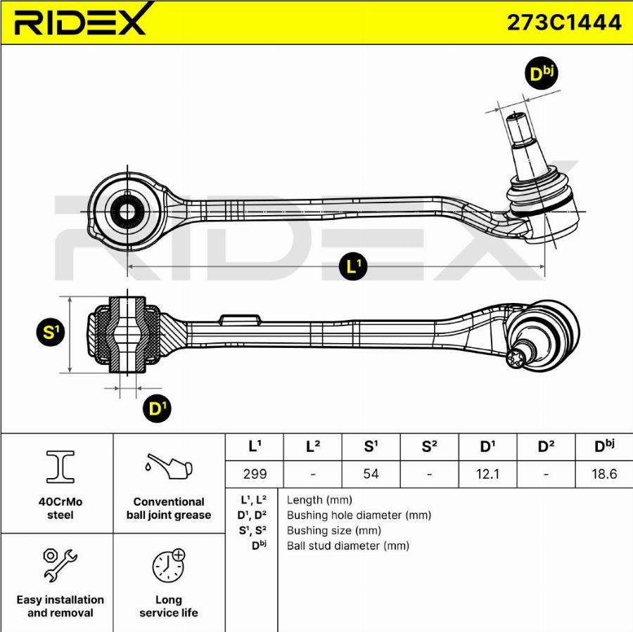 RIDEX 273C1444 - Bras de liaison, suspension de roue cwaw.fr