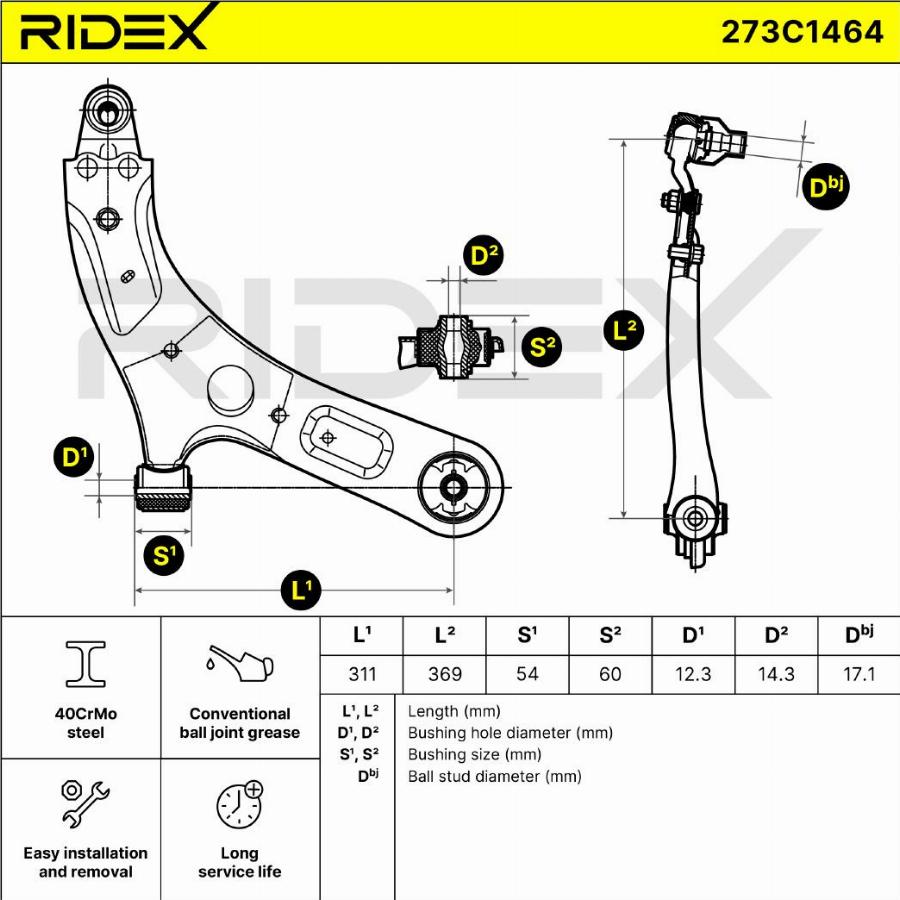 RIDEX 273C1464 - Bras de liaison, suspension de roue cwaw.fr