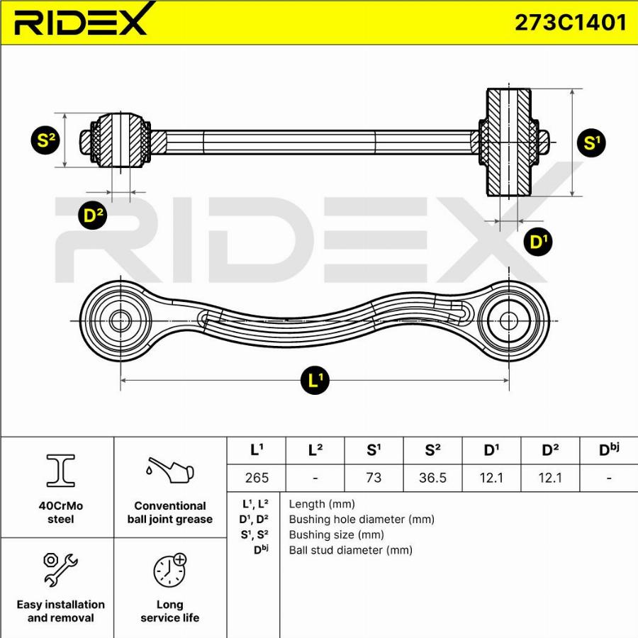 RIDEX 273C1401 - Bras de liaison, suspension de roue cwaw.fr