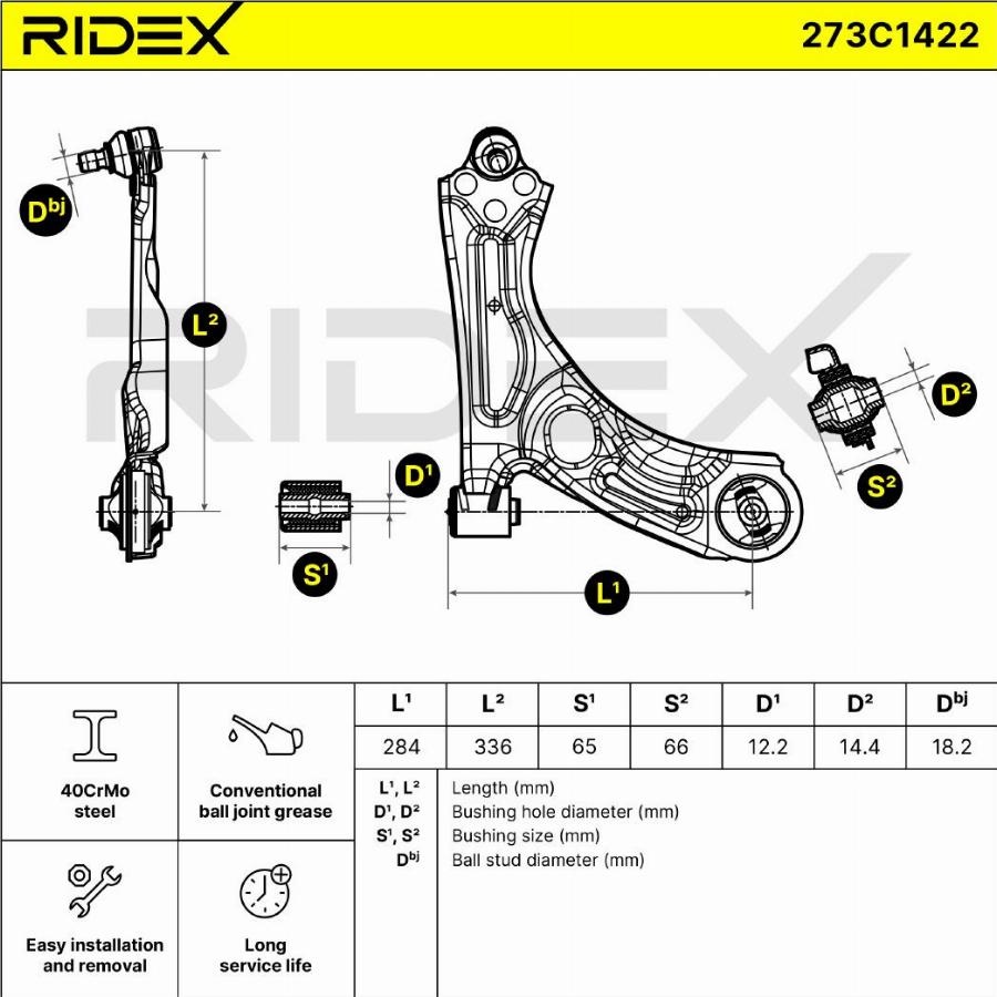 RIDEX 273C1422 - Bras de liaison, suspension de roue cwaw.fr