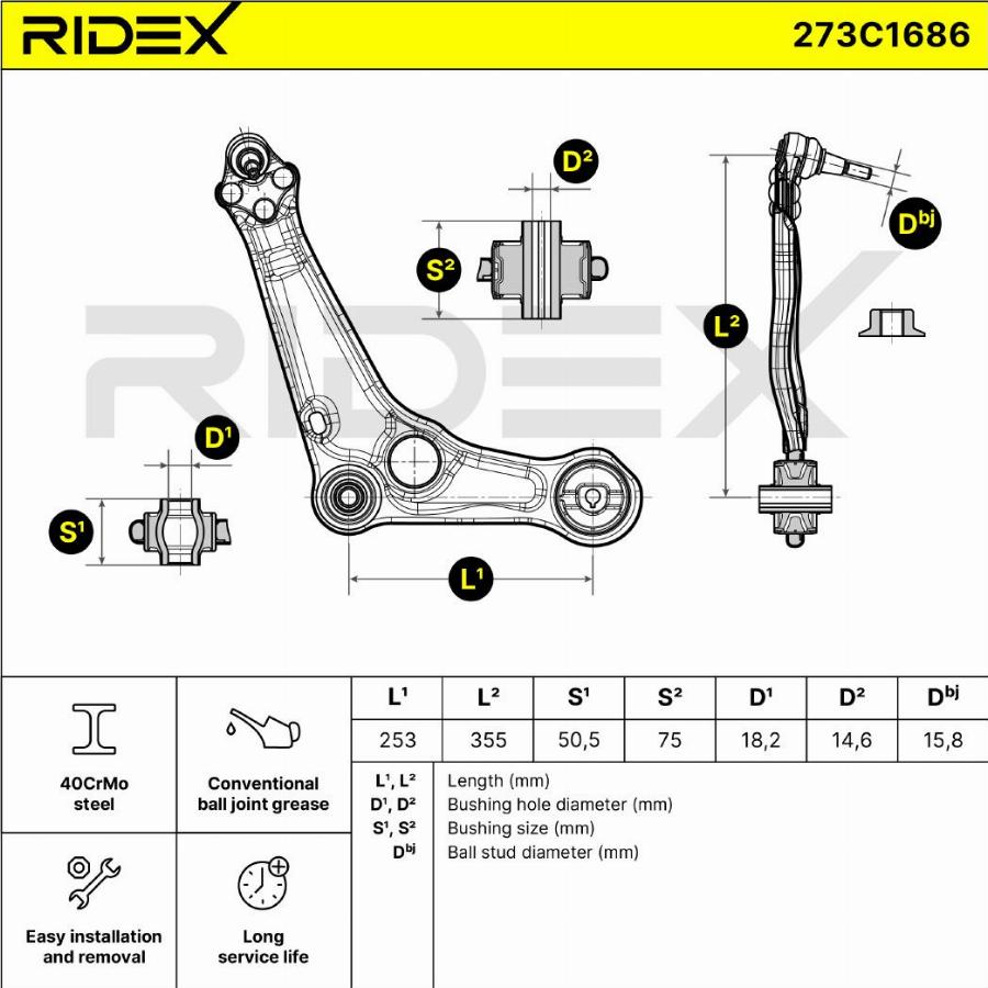 RIDEX 273C1686 - Bras de liaison, suspension de roue cwaw.fr