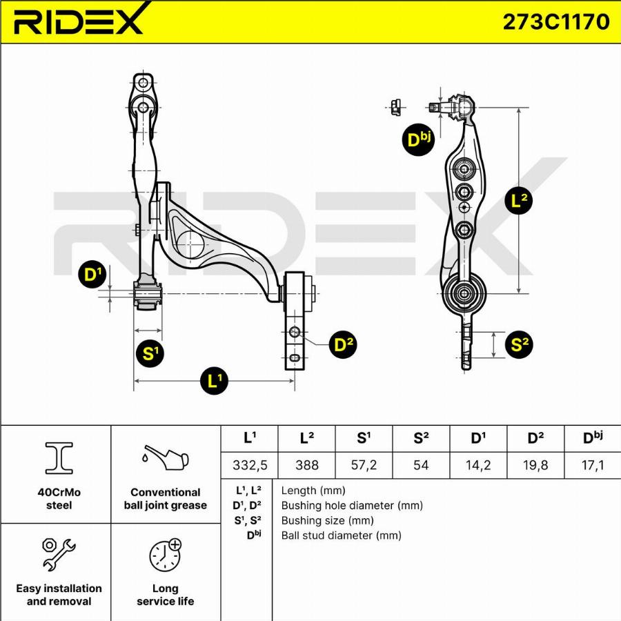 RIDEX 273C1170 - Bras de liaison, suspension de roue cwaw.fr