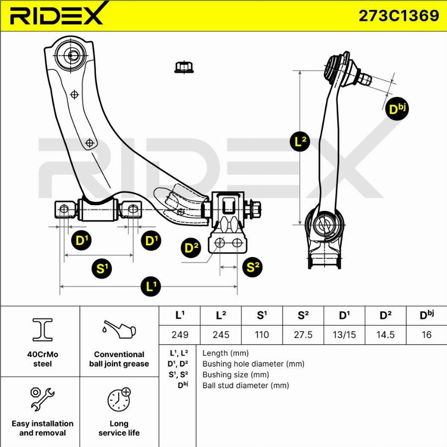 RIDEX 273C1369 - Bras de liaison, suspension de roue cwaw.fr