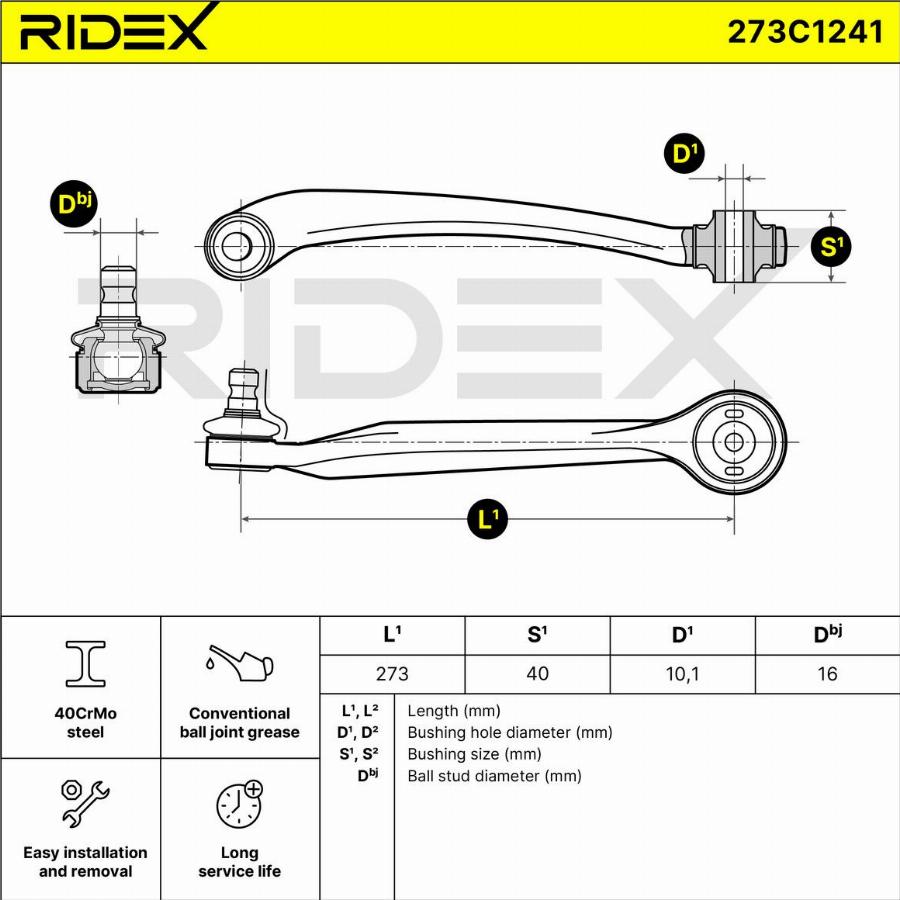 RIDEX 273C1241 - Bras de liaison, suspension de roue cwaw.fr