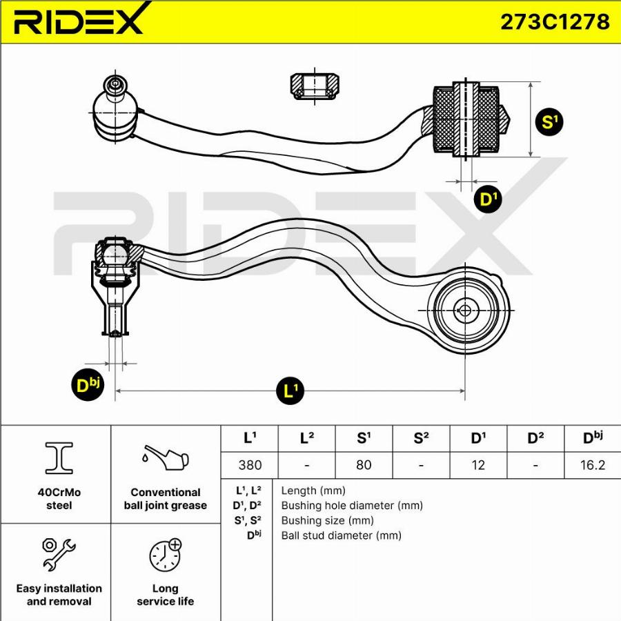 RIDEX 273C1278 - Bras de liaison, suspension de roue cwaw.fr