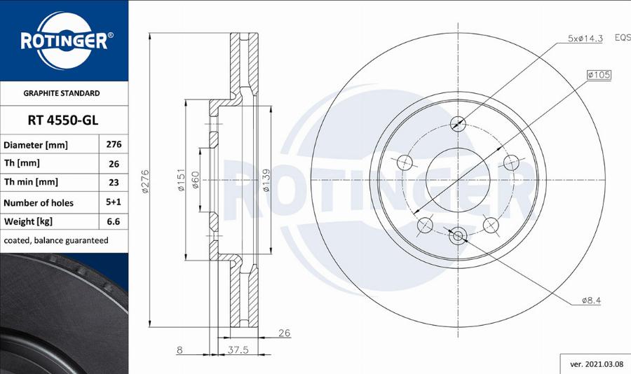 Rotinger RT 4550-GL - Disque de frein cwaw.fr