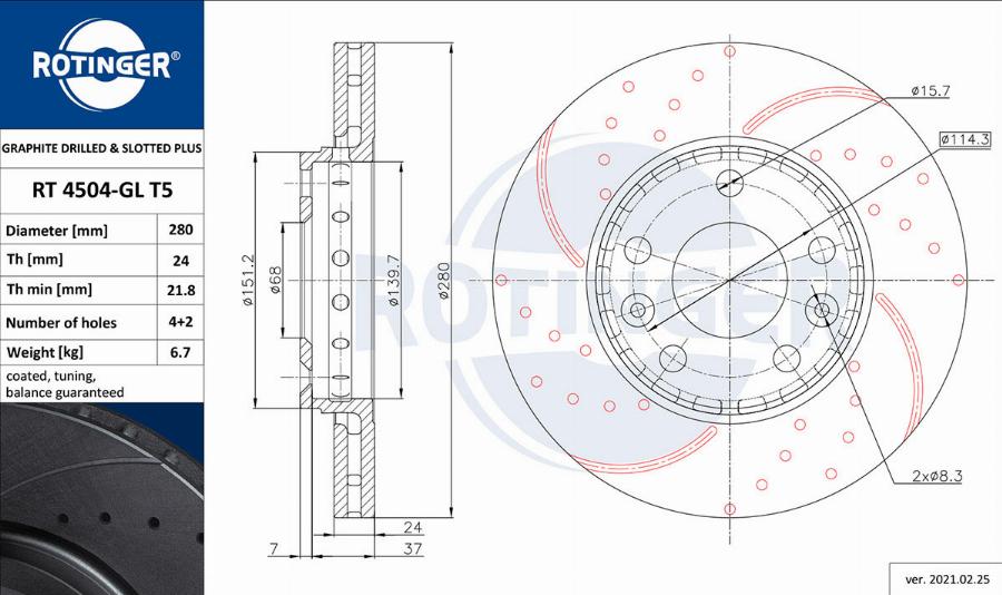 Rotinger RT 4504-GL T5 - Disque de frein cwaw.fr