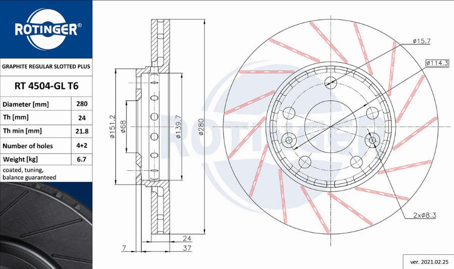 Rotinger RT 4504-GL T6 - Disque de frein cwaw.fr