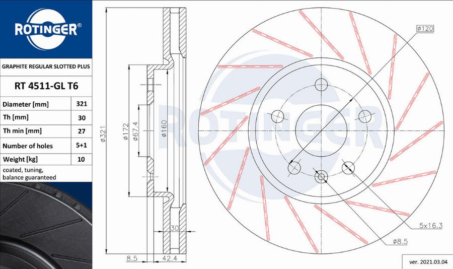 Rotinger RT 4511-GL T6 - Disque de frein cwaw.fr