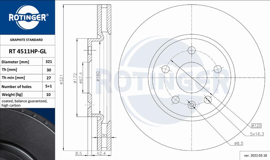 Rotinger RT 4511HP-GL - Disque de frein cwaw.fr