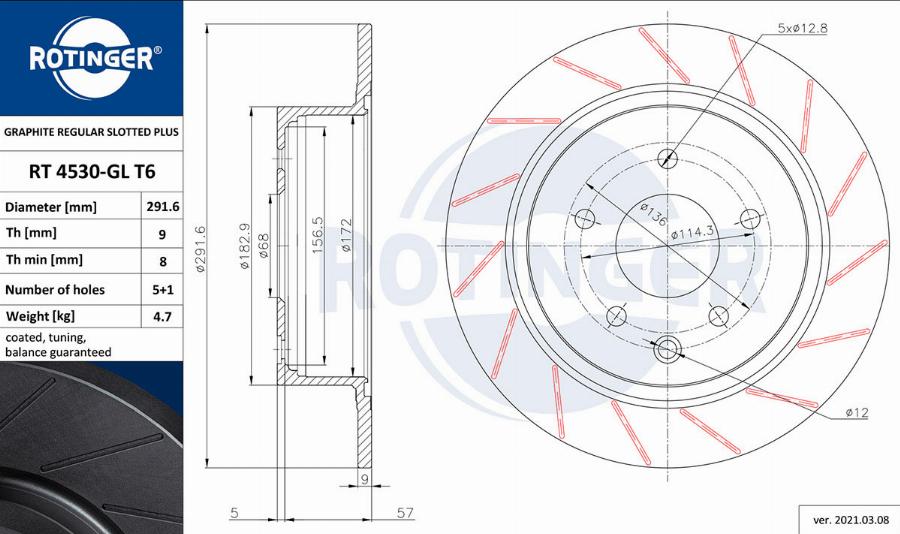 Rotinger RT 4530-GL T6 - Disque de frein cwaw.fr