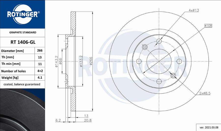 Rotinger RT 1406-GL - Disque de frein cwaw.fr