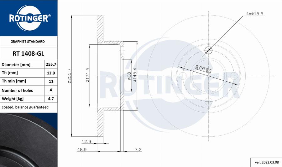 Rotinger RT 1408-GL - Disque de frein cwaw.fr