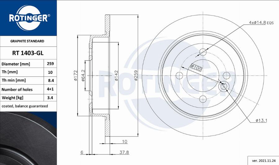 Rotinger RT 1403-GL - Disque de frein cwaw.fr