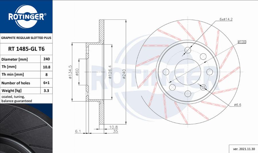 Rotinger RT 1485-GL T6 - Disque de frein cwaw.fr