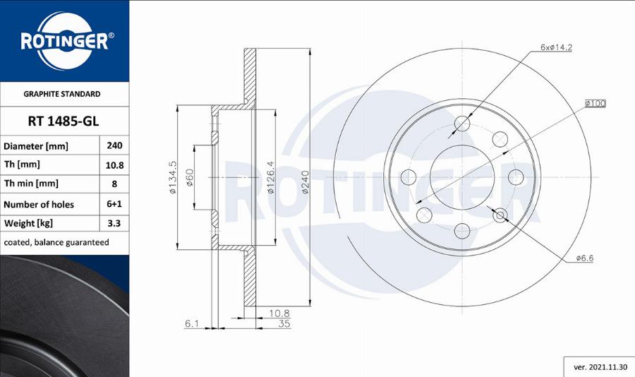 Rotinger RT 1485-GL - Disque de frein cwaw.fr