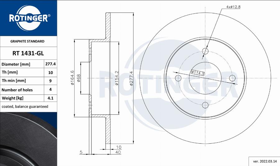 Rotinger RT 1431-GL - Disque de frein cwaw.fr