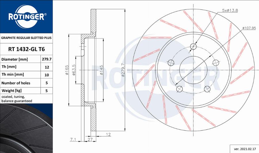 Rotinger RT 1432-GL T6 - Disque de frein cwaw.fr