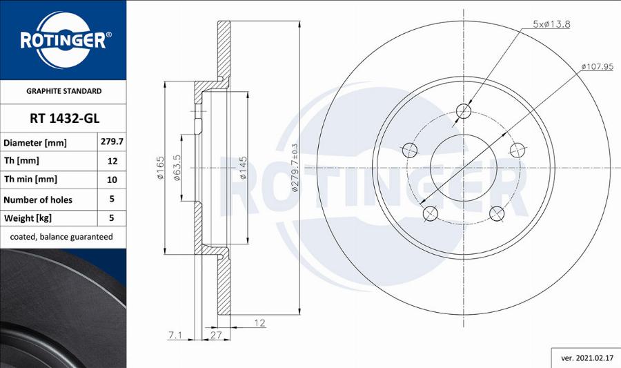 Rotinger RT 1432-GL - Disque de frein cwaw.fr