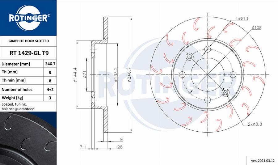 Rotinger RT 1429-GL T9 - Disque de frein cwaw.fr