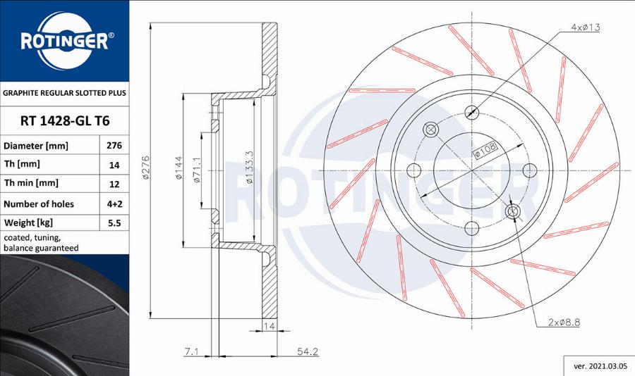 Rotinger RT 1428-GL T6 - Disque de frein cwaw.fr