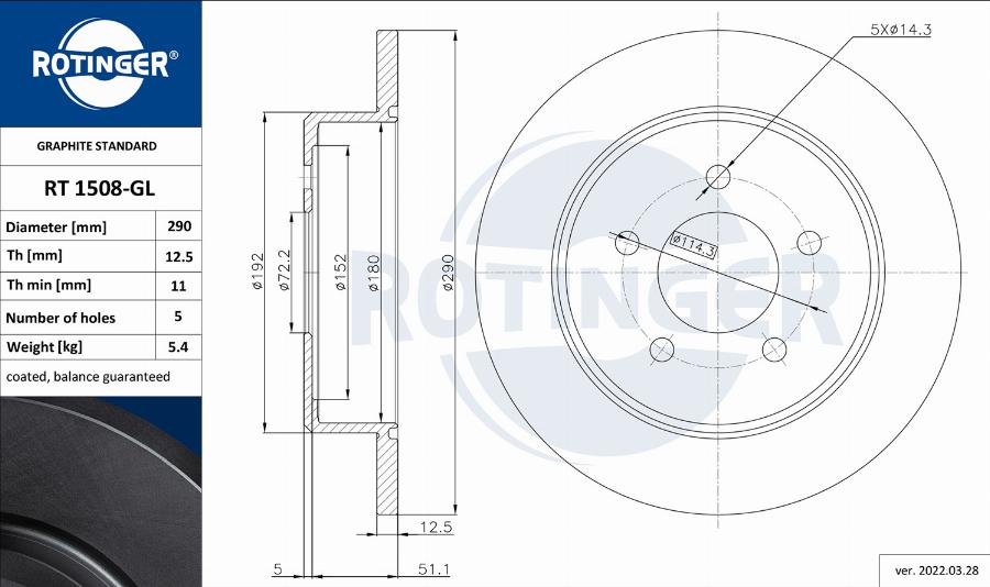 Rotinger RT 1508-GL - Disque de frein cwaw.fr