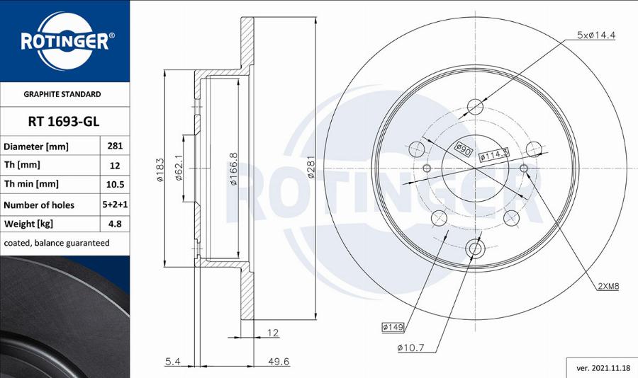 Rotinger RT 1693-GL - Disque de frein cwaw.fr