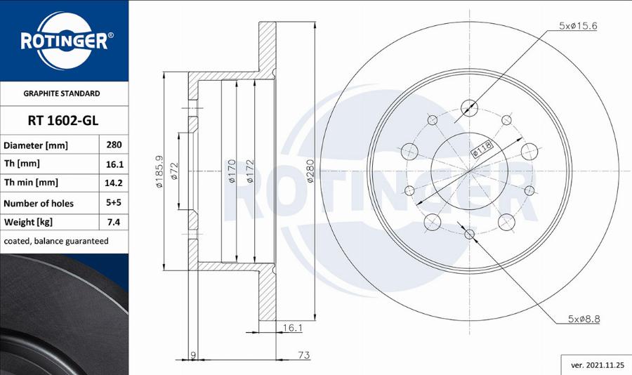 Rotinger RT 1602-GL - Disque de frein cwaw.fr