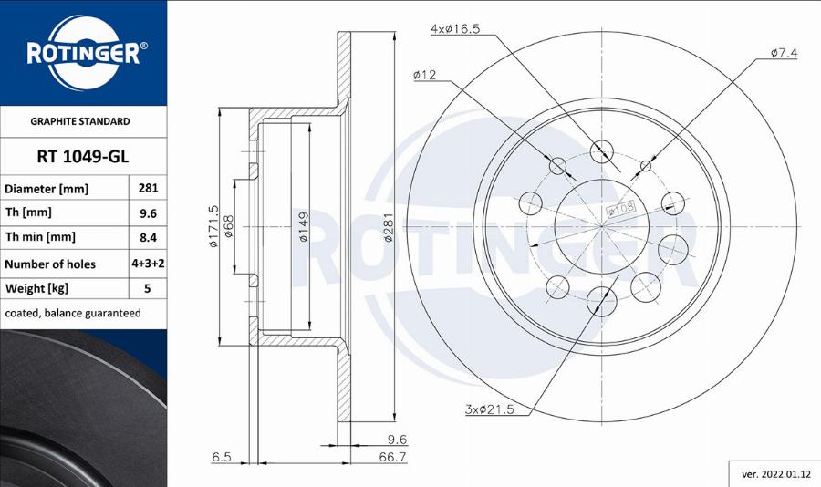 Rotinger RT 1049-GL - Disque de frein cwaw.fr