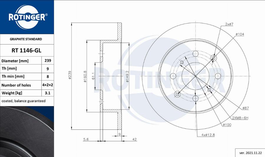 Rotinger RT 1146-GL - Disque de frein cwaw.fr