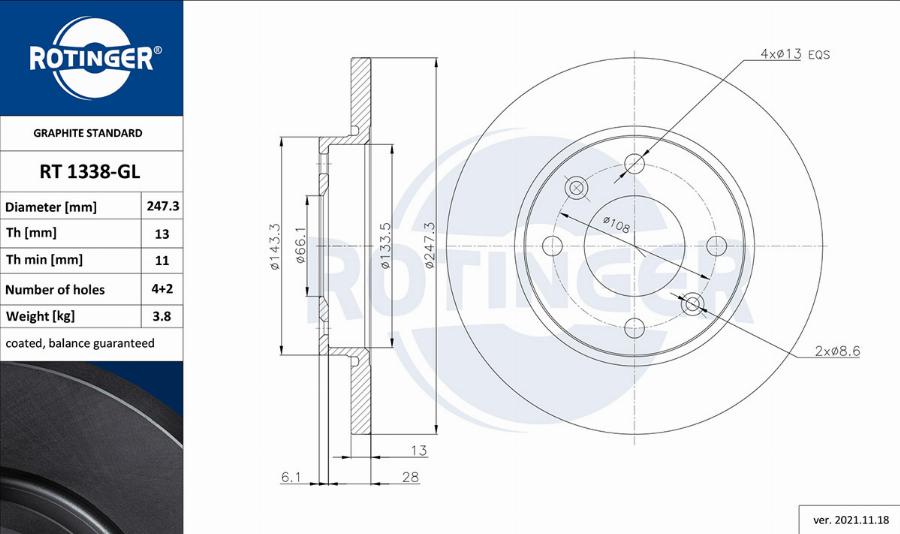 Rotinger RT 1338-GL - Disque de frein cwaw.fr