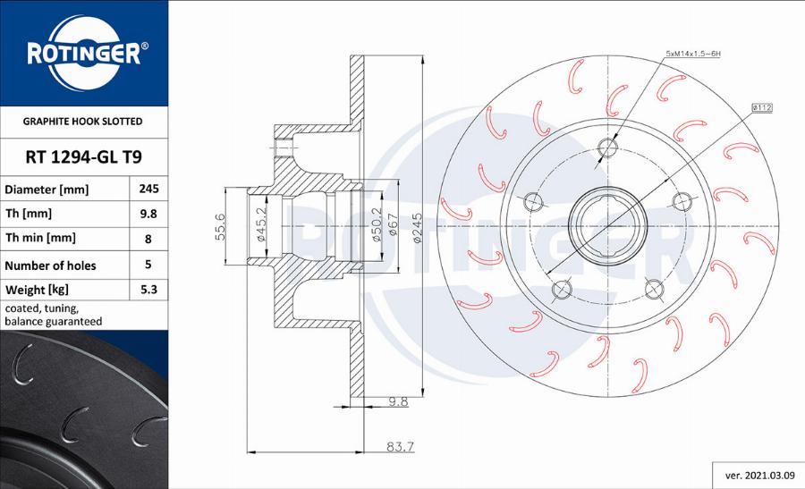 Rotinger RT 1294-GL T9 - Disque de frein cwaw.fr