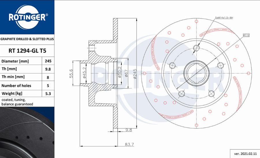 Rotinger RT 1294-GL T5 - Disque de frein cwaw.fr