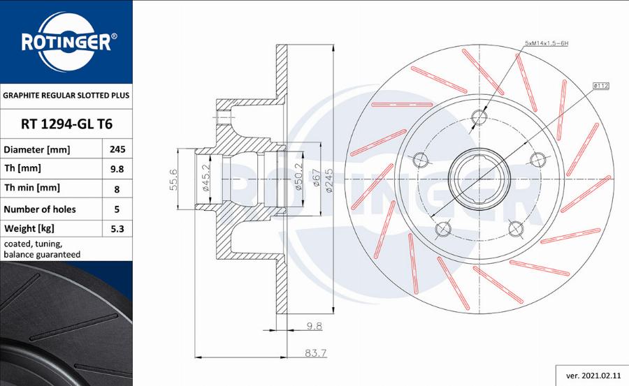 Rotinger RT 1294-GL T6 - Disque de frein cwaw.fr