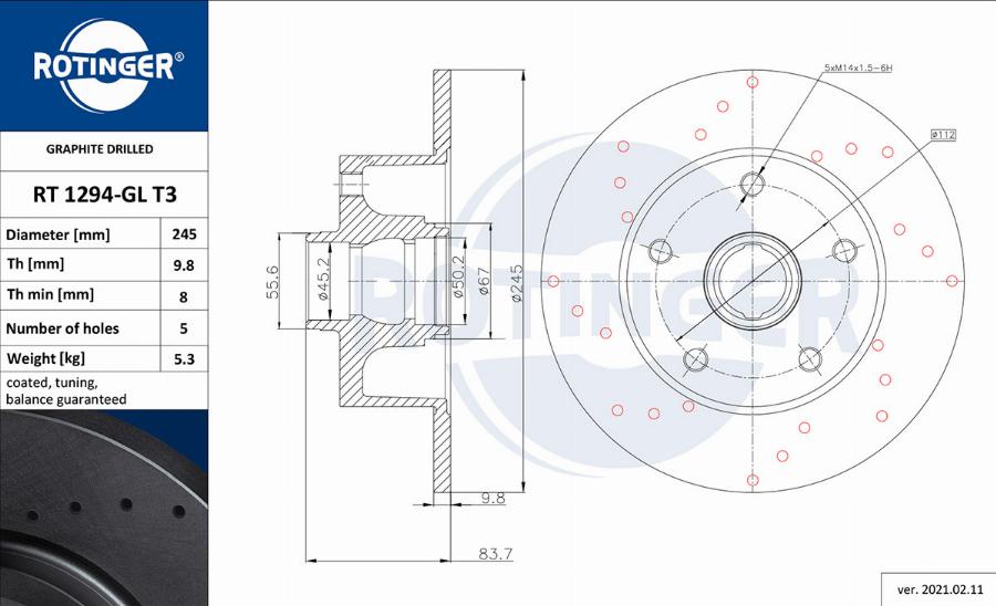 Rotinger RT 1294-GL T3 - Disque de frein cwaw.fr